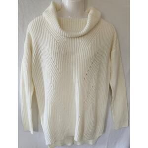 JustFab Cream White Cowel Neck Cheveron Pattern Long Sleeve Sweater Womens Small